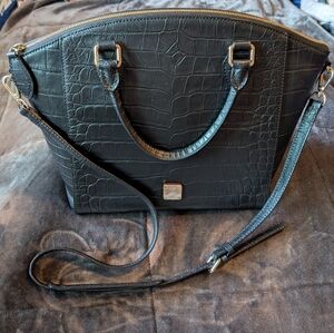 MCM Black Leather Crocodile Embossed 2WAY Tote Shoulder Suede Lining Excellent!